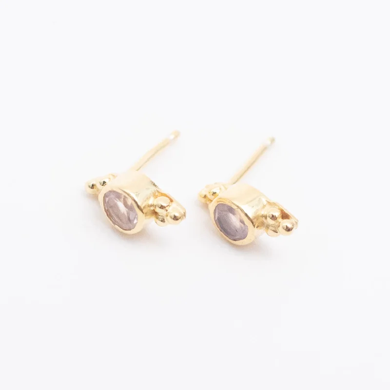 women's diamond-studded earrings -Gold Vermeil & Rose Quartz Jawan Studs