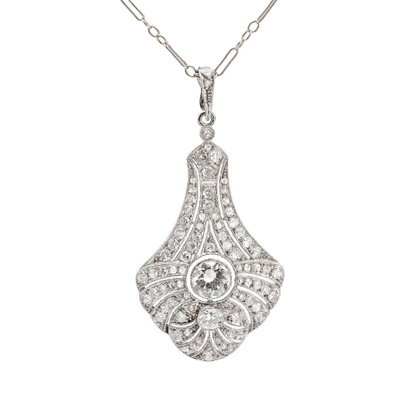 women's silver chain necklaces -Art Deco 3.30 carat total weight diamond platinum necklace