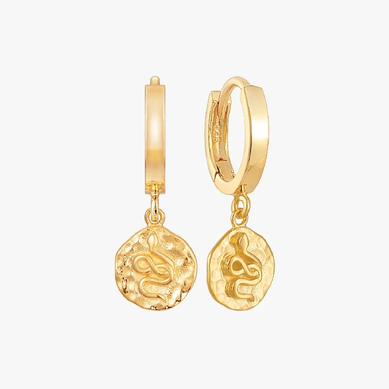 women's designer crystal earrings -Snake Hammered Disc Hoop Earrings