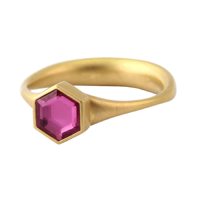 women's solitaire rings -Pink Hexy Sapphire Ring