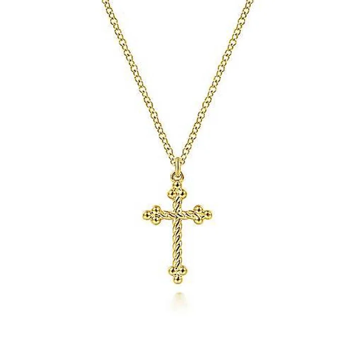 women's engraved necklaces -Gabriel & Co. 17" Twisted Rope Cross Pendant Necklace in 14K Yellow Gold