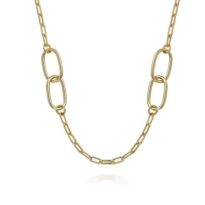 women's personalized necklaces -Gabriel & Co. Contemporary Oval Link Stations Necklace in 14K Yellow Gold