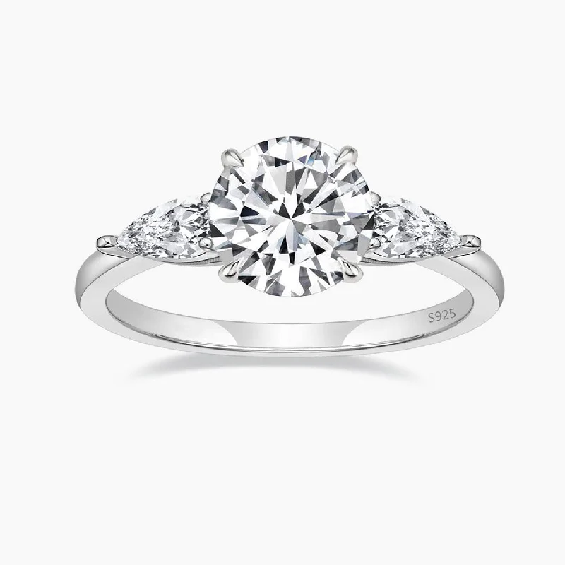 women's art deco rings -925 Sterling Silver Women's Round Cut 3 Stone Promise Ring