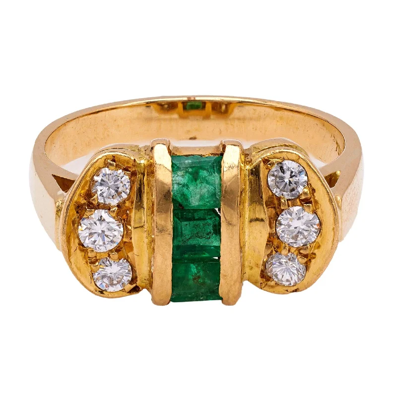 women's delicate necklaces -Vintage Emerald and Diamond 18k Yellow Gold Ring