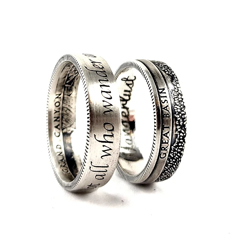 women's wedding set rings -90% Silver Custom Engraved National Park Quarter Ring