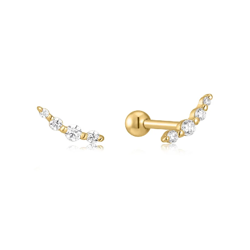 women's vintage diamond earrings -Gold Graduated CZ Bar Studs