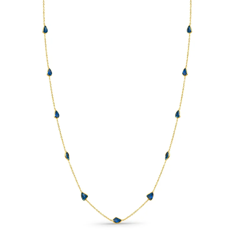 women's matching pendant necklaces -Blue Sapphire Multishape Station Necklace 18K Yellow Gold