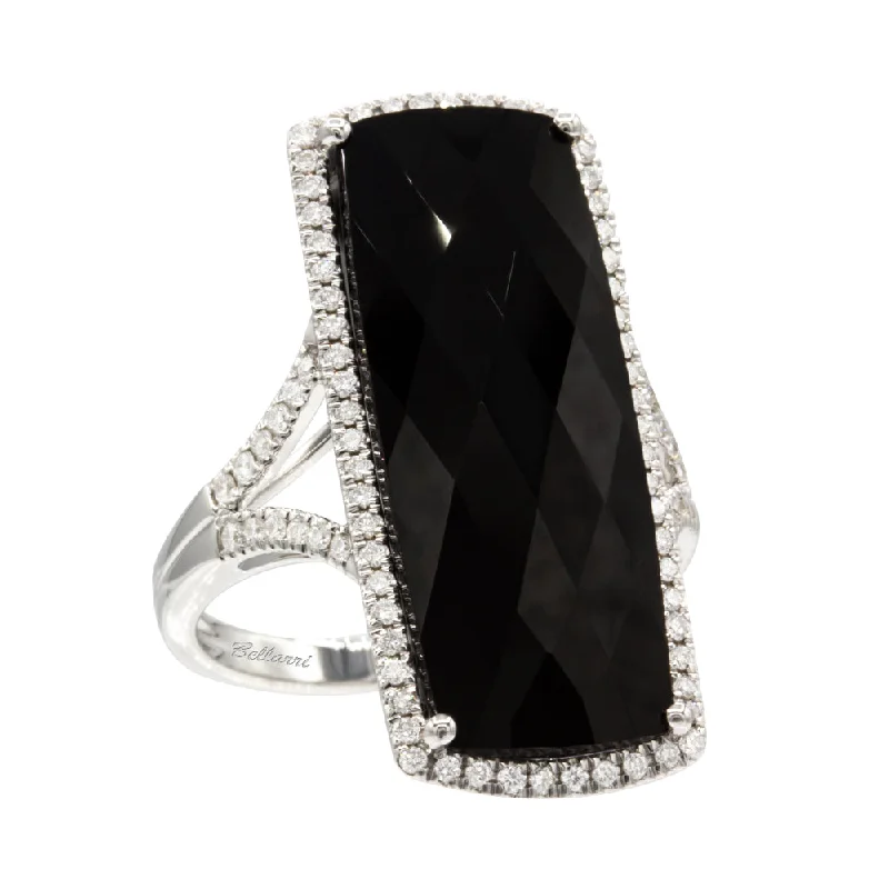 women's adjustable rings -Bellarri 14k Black Onyx Ring with Diamonds