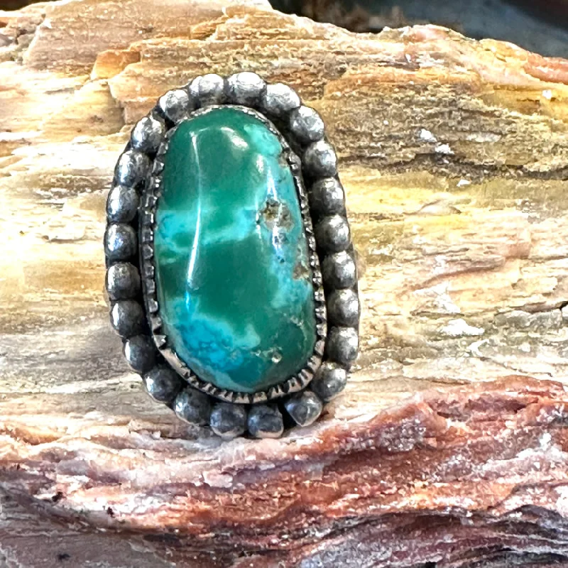 women's diamond rings -Vintage Navajo Sterling Silver Bi-Colored Turquoise Ring Size 8 1/4