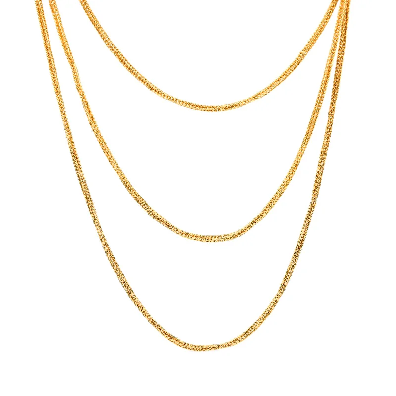 women's gold necklaces -Antique French 18k yellow gold wheat chain necklace