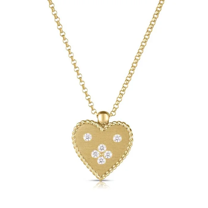 women's eco-friendly necklaces -Roberto Coin .08CTW Venetian Princess Small Heart Necklace in 18K Yellow Gold