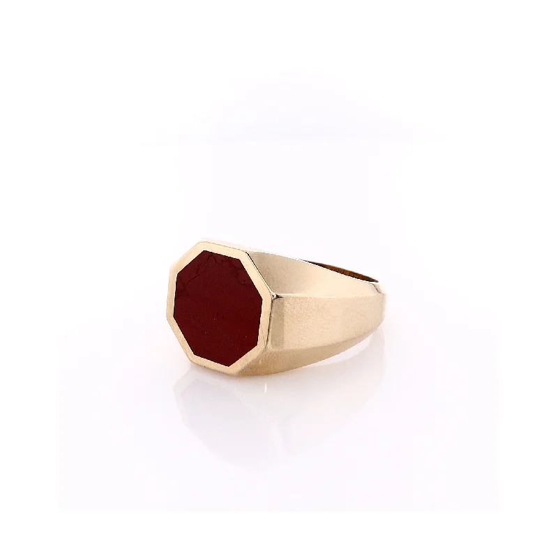 women's bold statement rings -Estate 14 Karat Yellow Gold Octagonal Tablet Cut Beveled Edge Ring