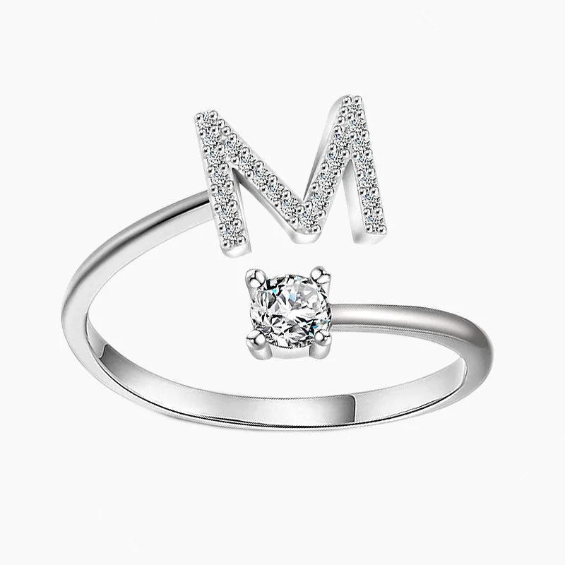 women's sparkling diamond rings -A-Z Sterling Silver Letter Ring