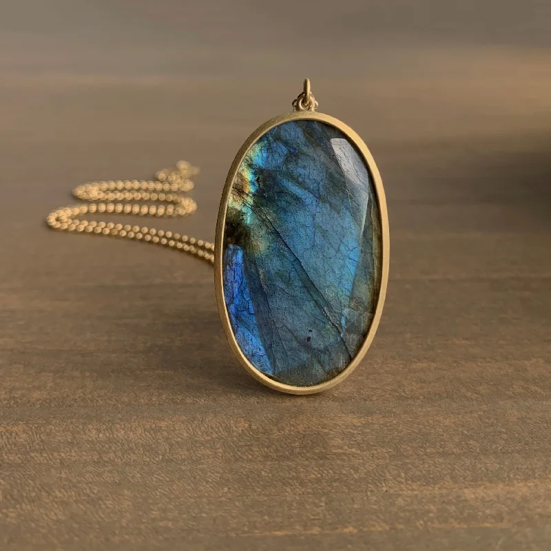 women's pendant chain necklaces -Large Oval Labradorite Pendant