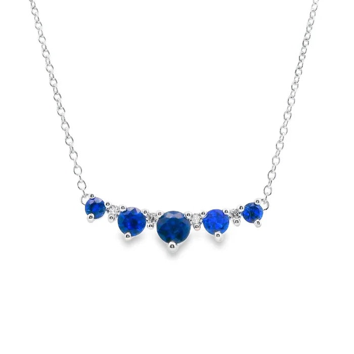 women's beaded necklaces -Fana Sapphire and Diamond Bar Pendant Necklace in 14K White Gold