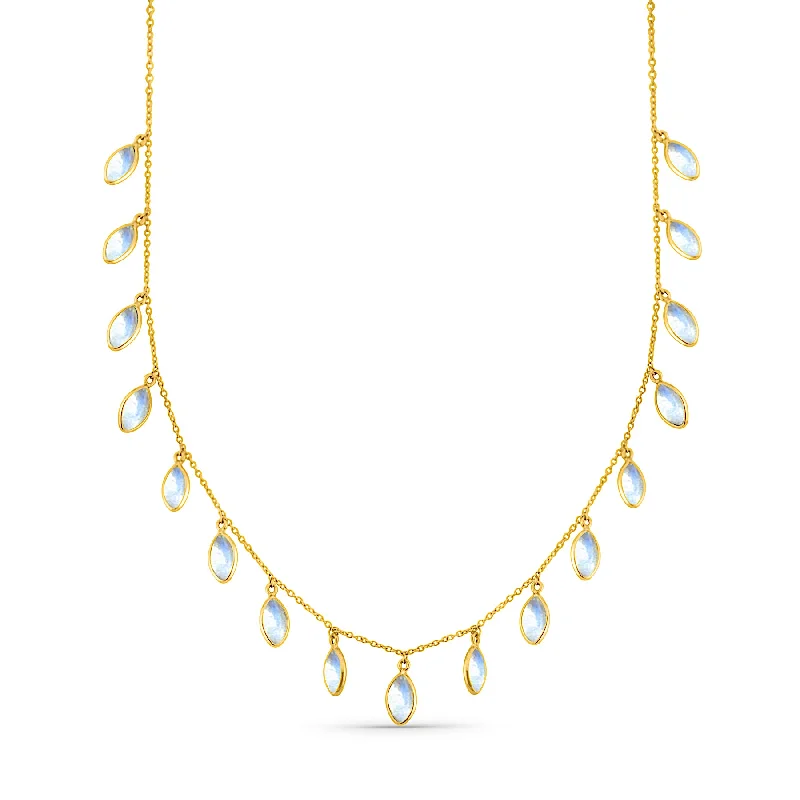 women's glamorous necklaces -Rainbow Moonstone Marquise Necklace In 18K Yellow Gold