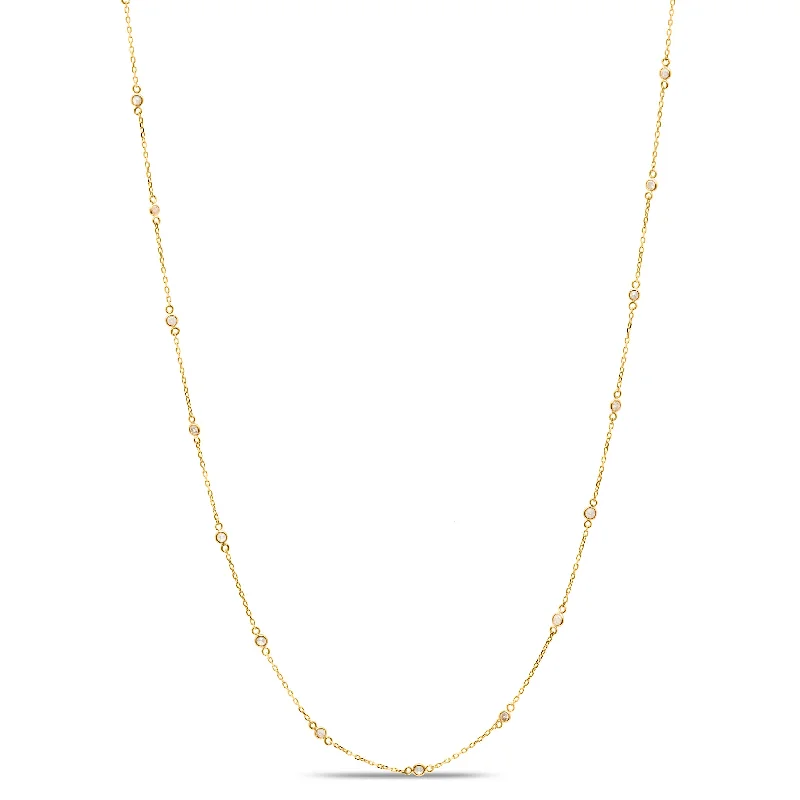 women's sterling silver chain necklaces -Diamond Station Necklace In 18K Yellow Gold