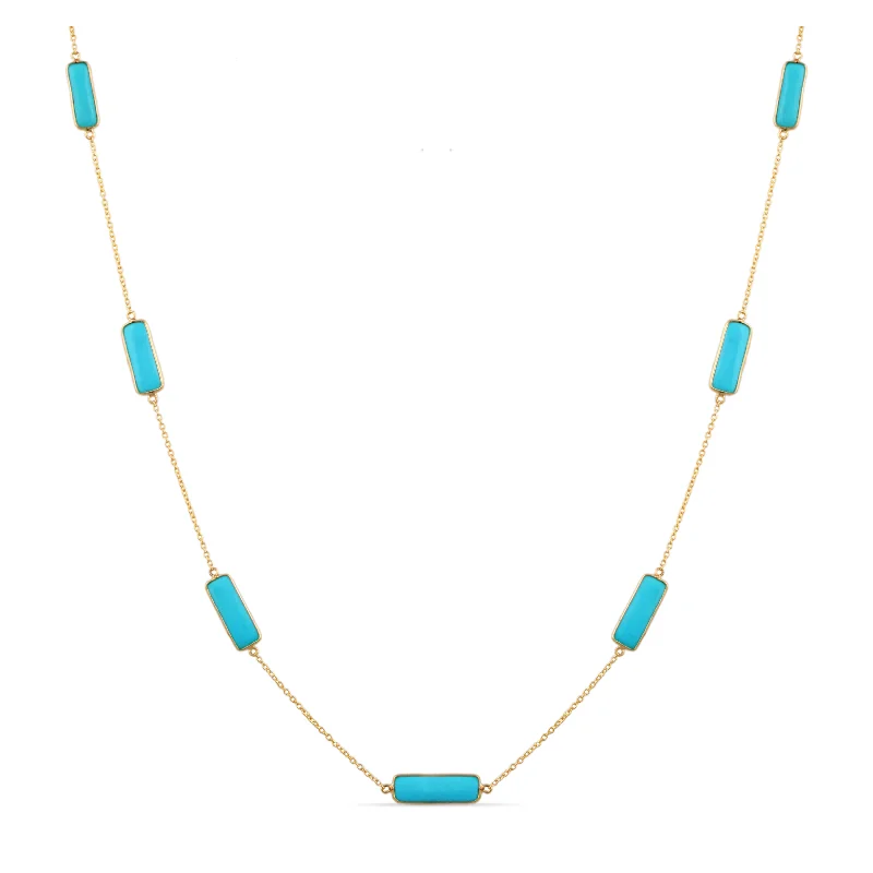 women's geometric pendant necklaces -Turquoise Rectangle Necklace In 18K Yellow Gold