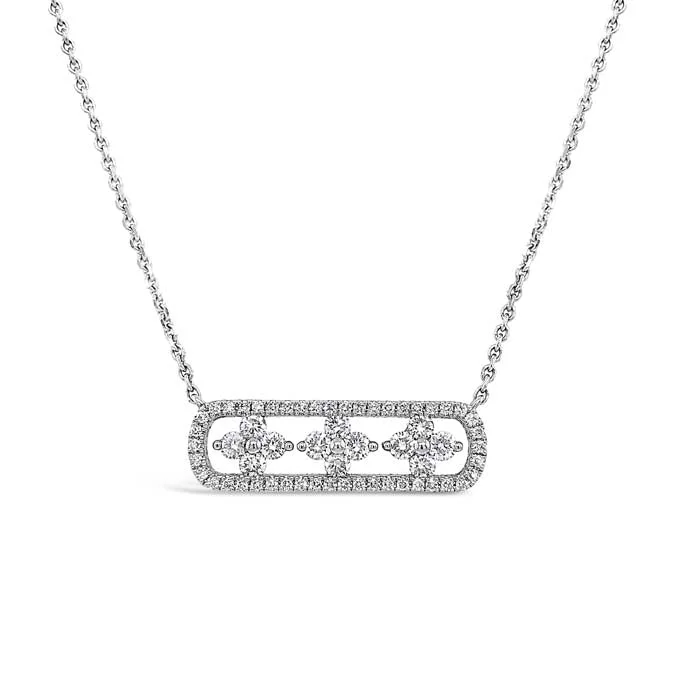 women's eco-friendly necklaces -Charles Krypell Precious Pastel Diamond Clover Bar Pendant Necklace in 18K White Gold