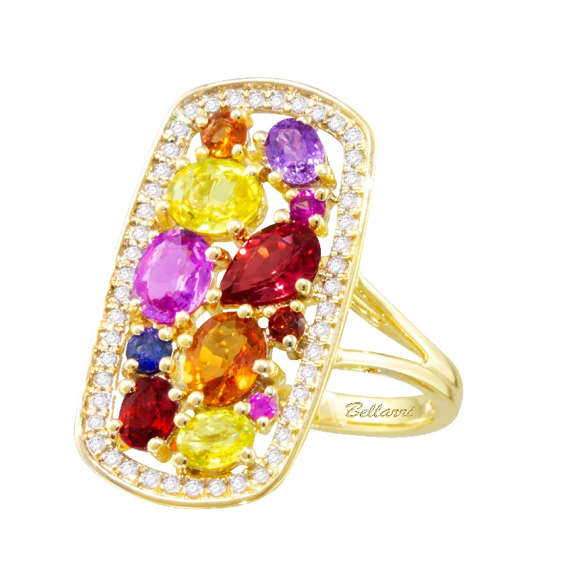 women's chunky rings -Bellarri Princessa 14k Gold Diamond & Multicolor Sapphire Ring