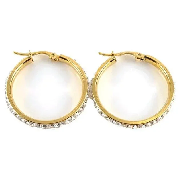 women's crystal hoop earrings -Stunning 18K Gold Plated Hoop Earrings with Zircon Embellishments