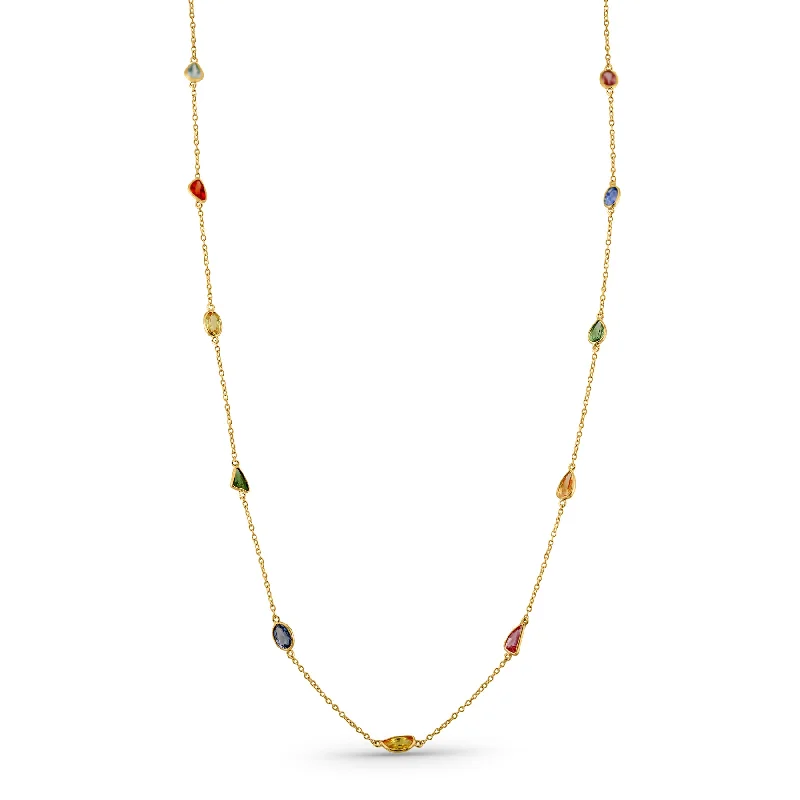 women's simple gold necklaces -Multicolor Stone Mix Shape Necklace In 18K Yellow Gold