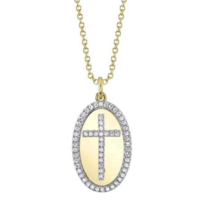 women's gold heart necklaces -Shy Creation "Kate Collection" .16CTW Diamond Cross Oval Necklace in 14K Yellow Gold