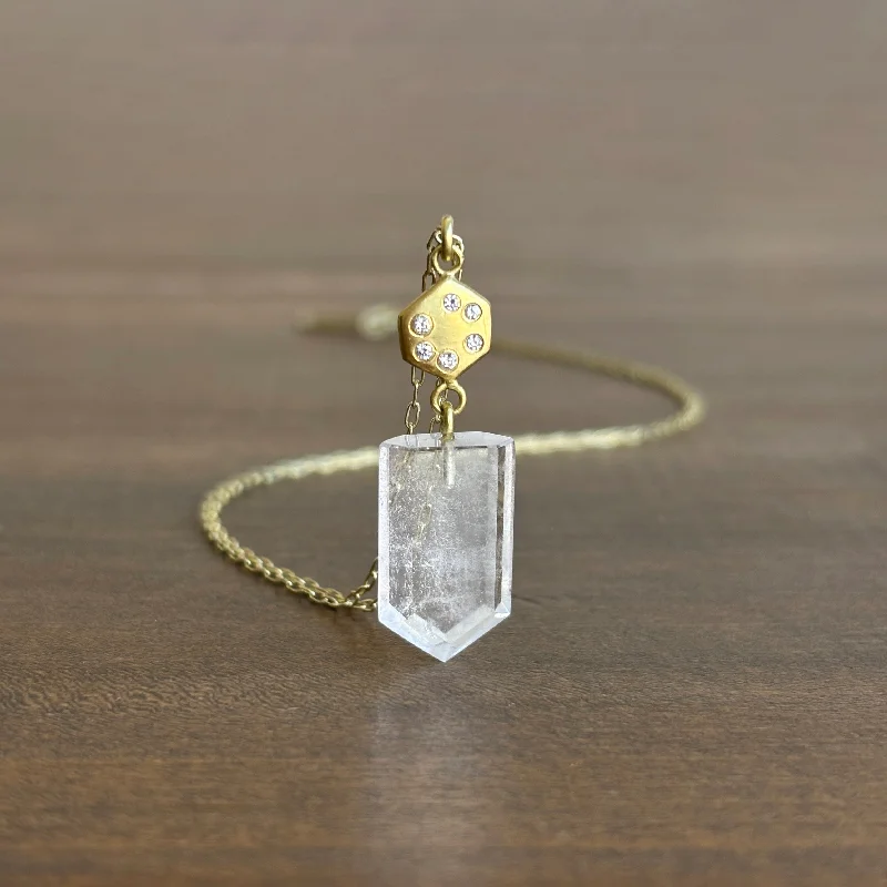 women's eco-friendly necklaces -Quartz Pentagon Necklace with Diamonds