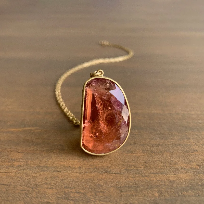 women's gold necklaces -Peachy Pink Tourmaline Necklace