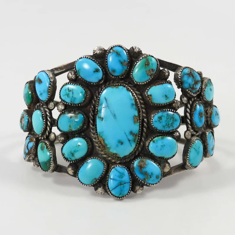 women's adjustable bracelets -1940s Turquoise Cluster Cuff