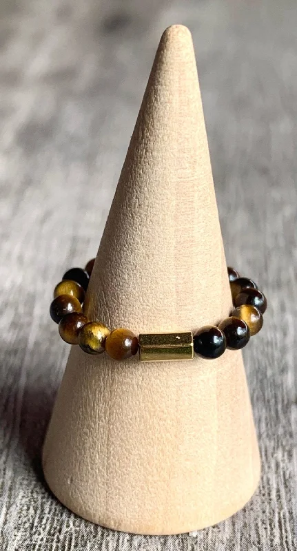 women's luxury diamond rings -Melody Handmade Tiger's Eye and Hematite Expandable Ring