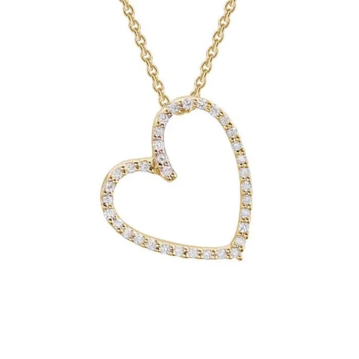 women's boho necklaces -Mountz Collection Open Diamond Heart Pendant Necklace in 14K Yellow Gold