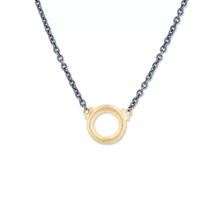 women's beaded necklaces -Lika Behar Roundabout Open Circle Pendant Necklace in Oxidized Sterling Silver and 24K Yellow Gold