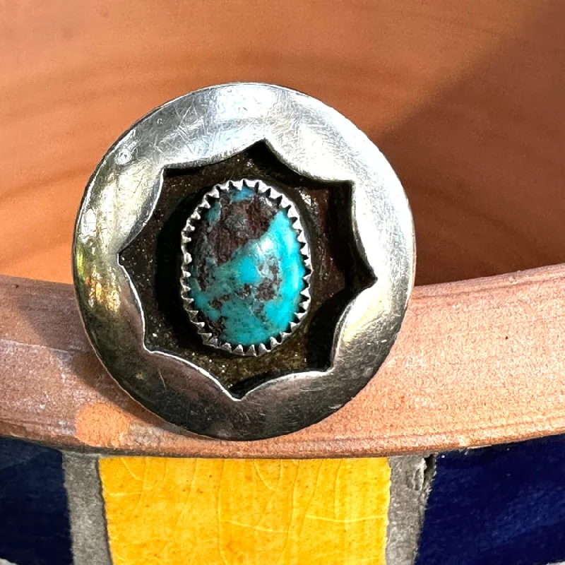 women's anniversary gift rings -Vintage Navajo Sterling Silver & Turquoise Shadowbox Ring Size 8