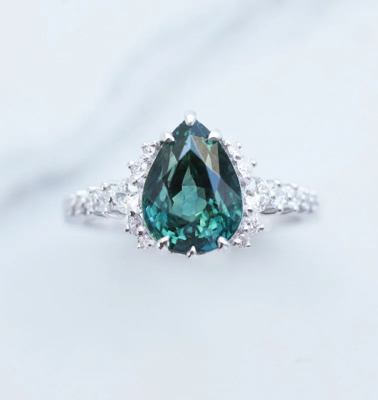 women's silver necklaces -Annalise Teal Sapphire Diamond Ring