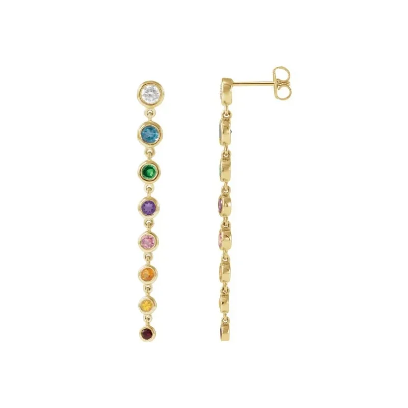 women's golden statement earrings -Graduated Gemstone Rainbow Drop Earrings