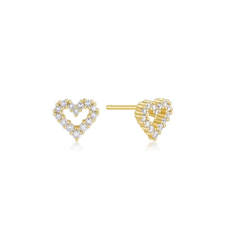 women's luxury earrings -Gold Plated Micro CZ Heart Studs