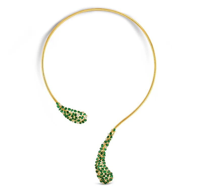 women's cross-shaped necklaces -Emerald & Diamond Necklace in 18K Yellow Gold