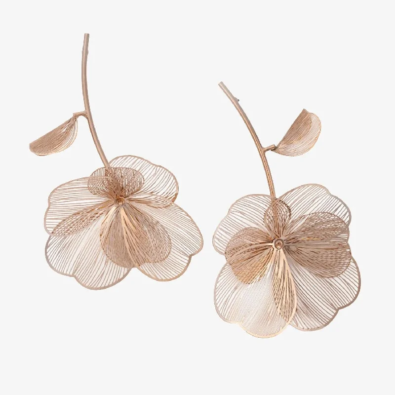 women's silver hoop earrings -Intricate Gold Orchid Drop Earrings