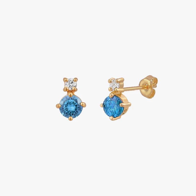 women's clip-on earrings -Sea Blue CZ Stud Earrings