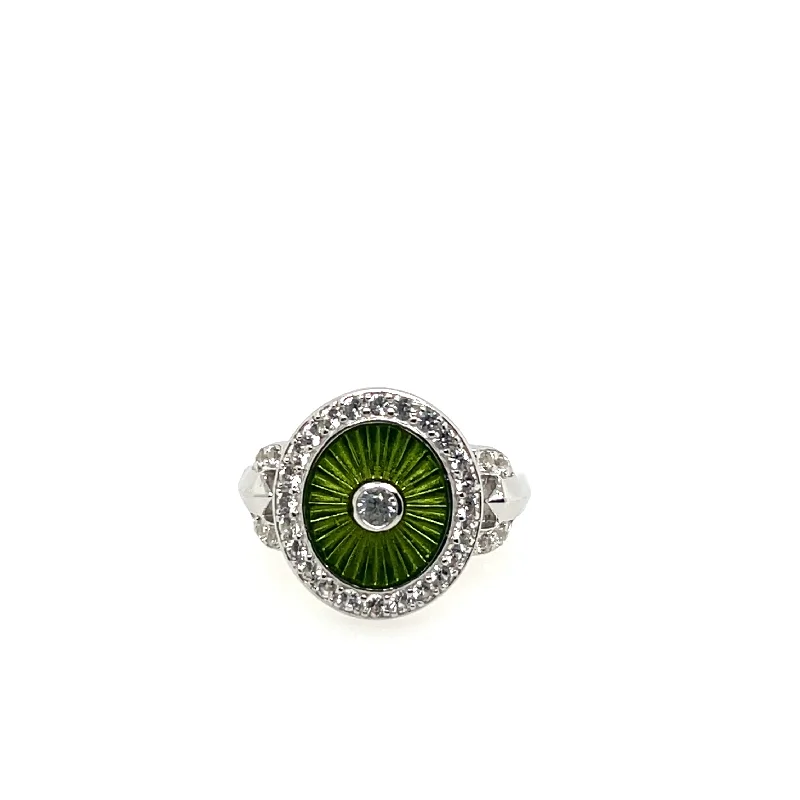 women's custom made rings -Sterling Silver Lime Enamel Ring