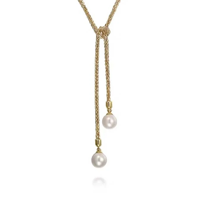 women's adjustable necklaces -Gabriel & Co. Bujukan Pearl Wrap Around and Tie Necklace in 14K Yellow Gold