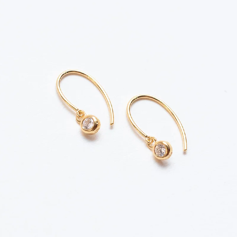 women's oval earrings -Gold Vermeil Oval Hook Earrings With Drop