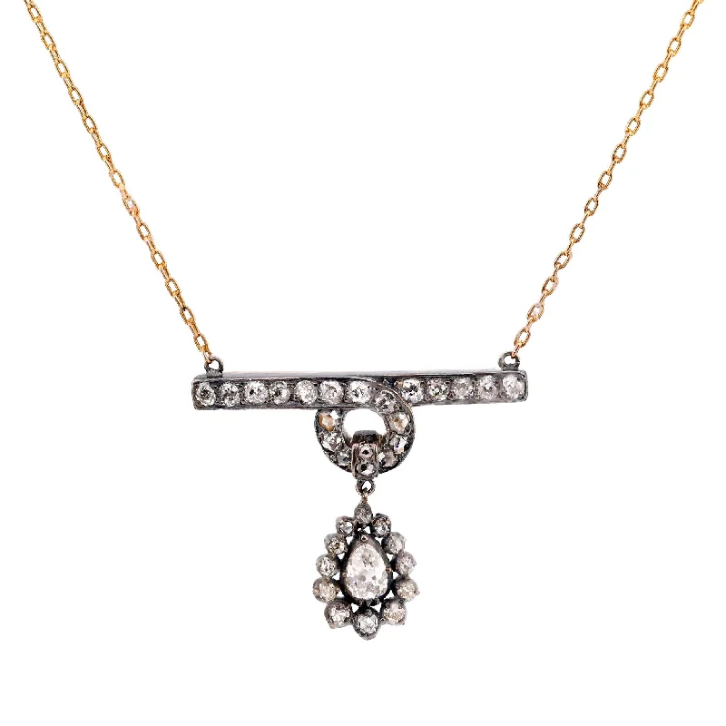 women's adjustable necklaces -Antique inspired 2 carat total weight diamond 18k rose gold silver necklace