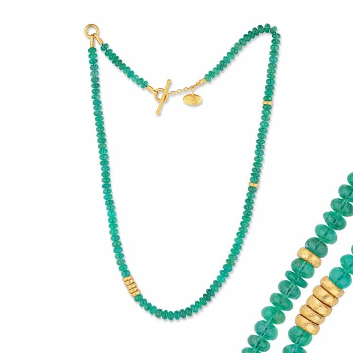 women's wedding necklaces -Lika Behar Sarah Emerald Bead Necklace in 24K and 22K Yellow Gold