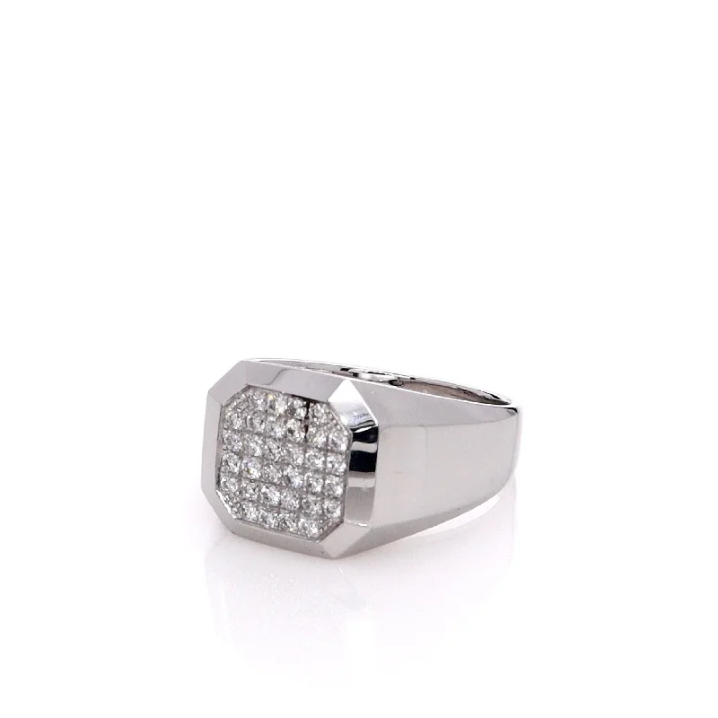 women's flower-shaped engagement rings -Estate 14k White Gold Gent's Square Pave Top Ring