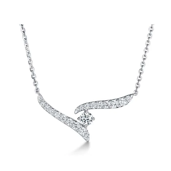 women's minimalist necklaces -Hearts On Fire .30CTW Vela Crossover Pendant Necklace in 18K White Gold