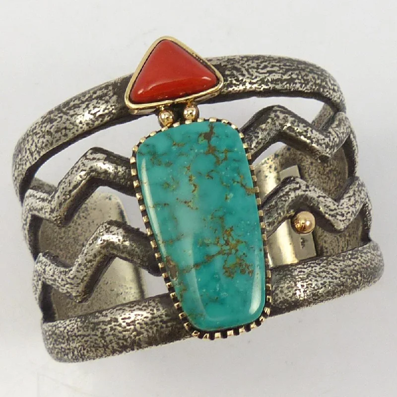 women's bangles for gift -Turquoise and Coral Cuff