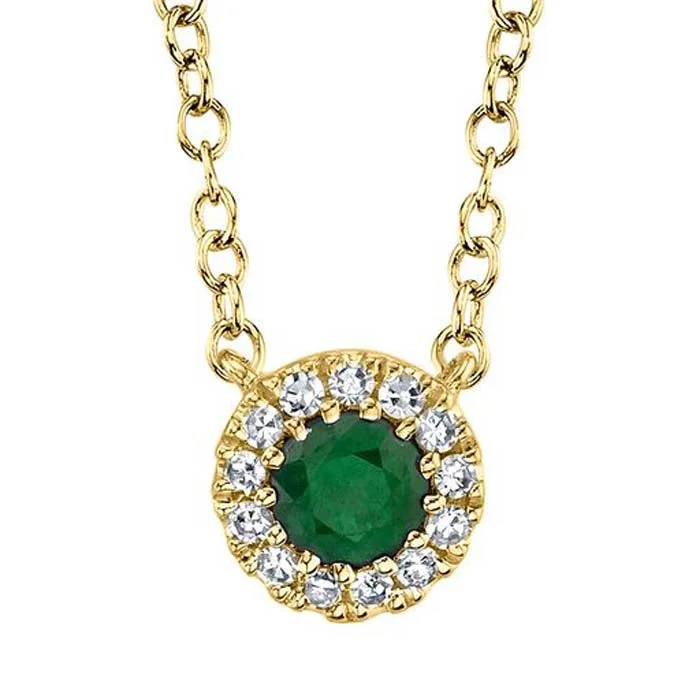 women's halo necklaces -Shy Creation Emerald and Diamond Pendant Necklace in 14K Yellow Gold