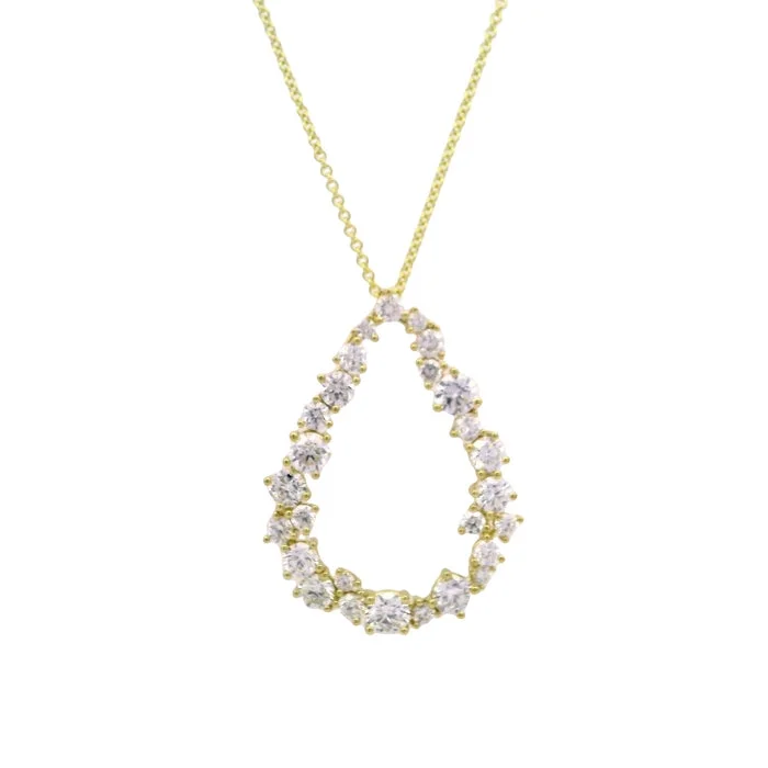 women's classic necklaces -Mountz Collection Open Pear Shape Diamond Pendant Necklace in 14K Yellow Gold